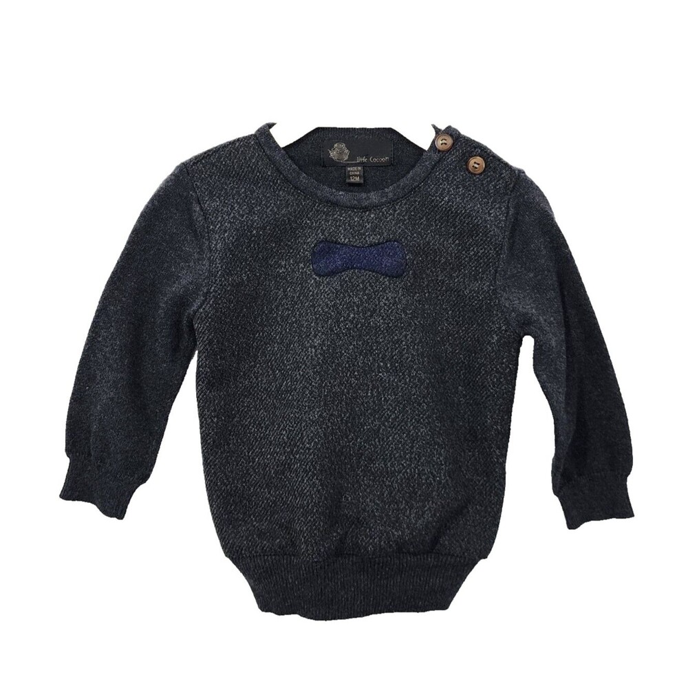 Little Cocoon Boys Bow Tie Crew Neck Knit Sweater Baby 12M Gray Stretch